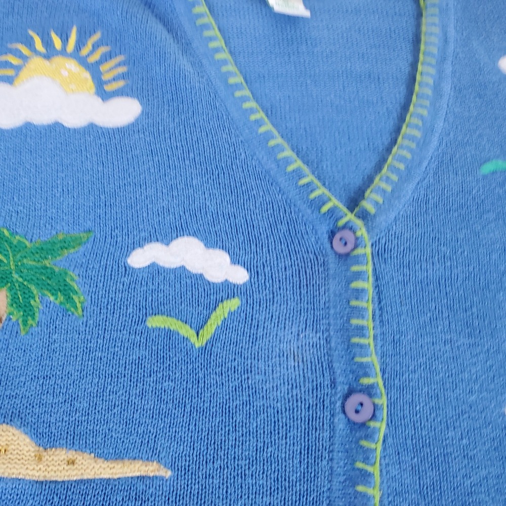 Quacker Factory Cardigan Women's 2X Blue Tropical Nautical Embroidered A100118 - Picture 7 of 8